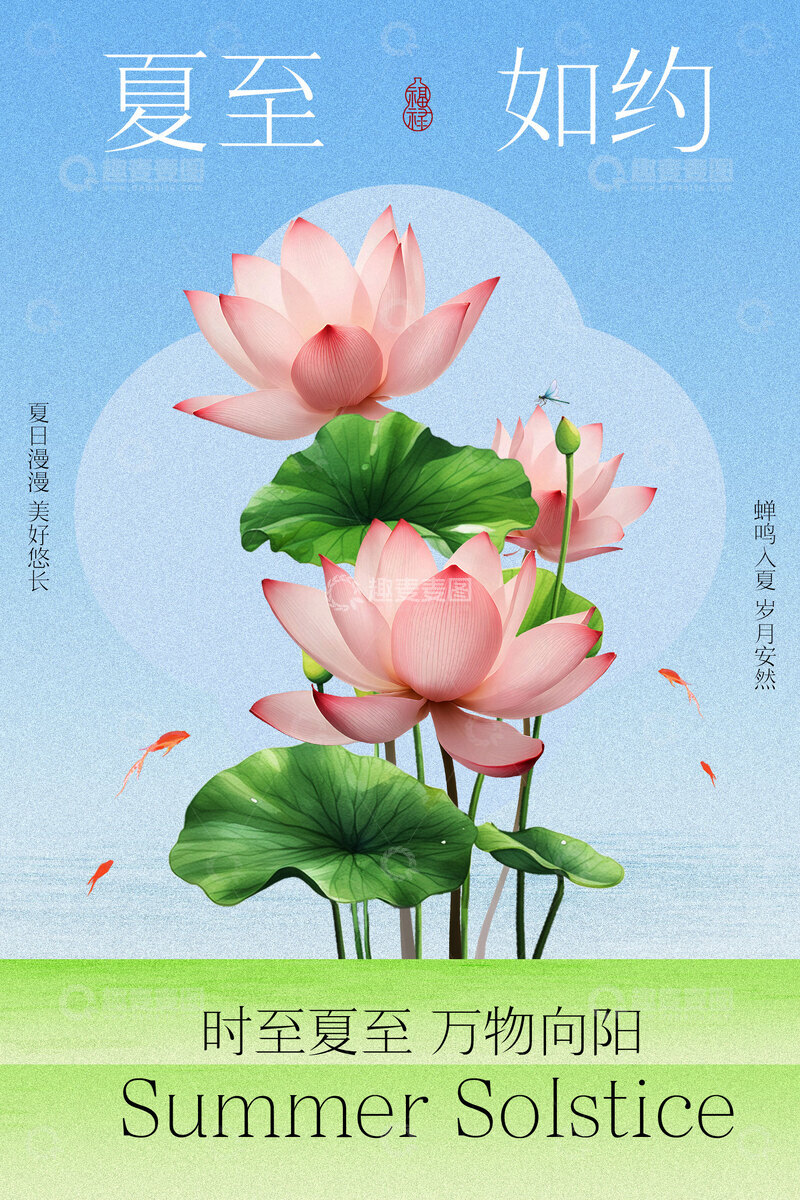 源文件下载【趣麦麦图】-夏至荷花绽放节气海报