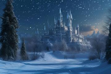 奇幻风冰雪城堡夜景插画素材98