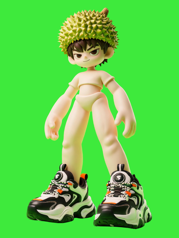 3D 黏土风榴莲头潮玩少年 IP 形象