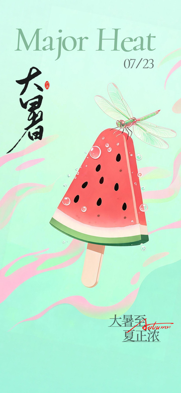 插画风大暑节气西瓜冰棒设计素材