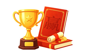 卡通风格奖杯与书籍设计素材