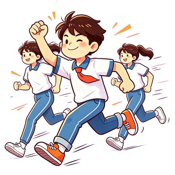 卡通风学生跑步运动插画素材