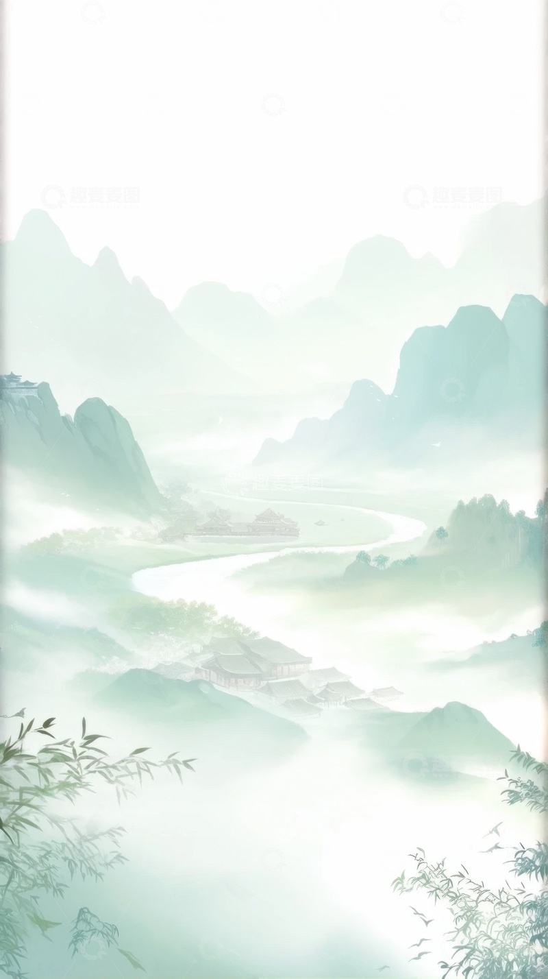 高清大图下载【趣麦麦图】青山水墨远山背景