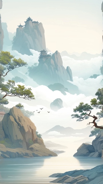 古风高山山林背景
