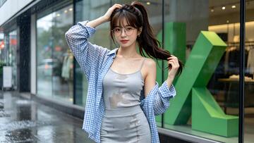 街拍风时尚女孩穿搭摄影人像素材