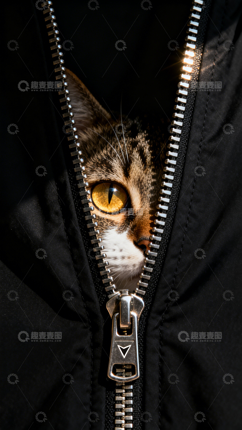 高清大图下载【趣麦麦图】暗黑系猫咪探头拉链设计素材