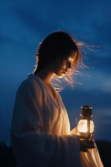 暮色古风少女手提煤油灯氛围感人像摄影