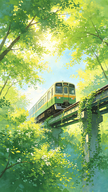 夏日绿意公交车