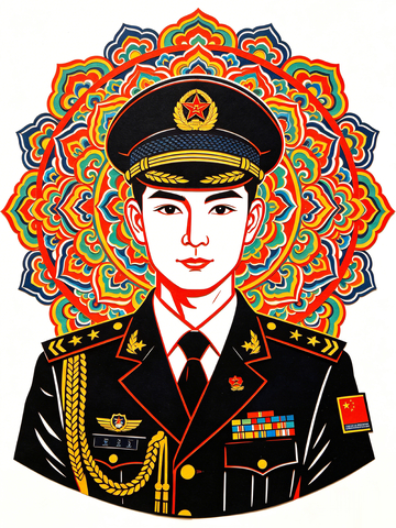 插画风军人肖像装饰图案设计素材
