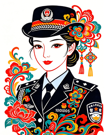 剪纸风警察女性人物插画设计素材