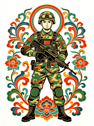 民族风军人持枪插画设计素材