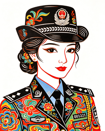 国风插画警花制服设计素材
