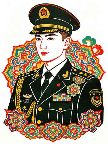 国风手绘军人形象插画设计素材