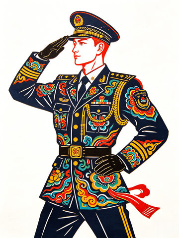 插画风军装礼服人物设计素材