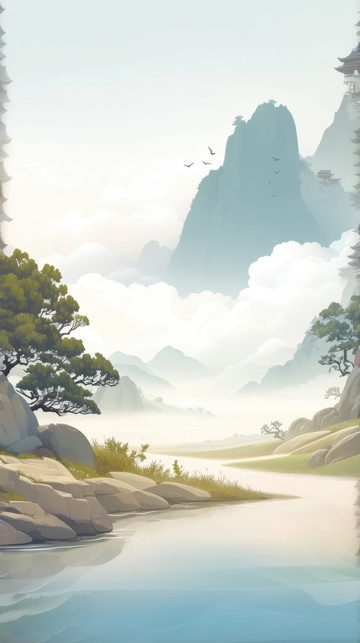 水墨水彩江山背景