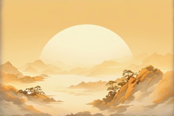 黄色的古代山川图画