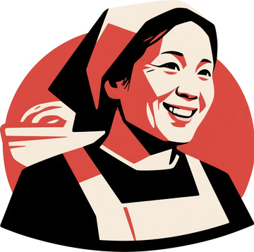 红黑版画风格微笑劳动妇女半身插画