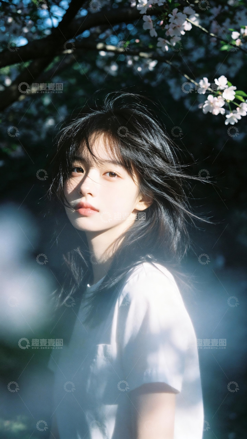高清大图下载【趣麦麦图】春日樱花浅发少女柔光胶片人像