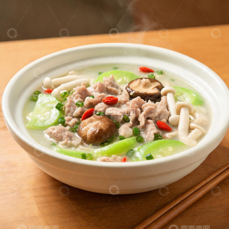 高清大图下载【趣麦麦图】丝瓜菌菇瘦肉鲜汤中4