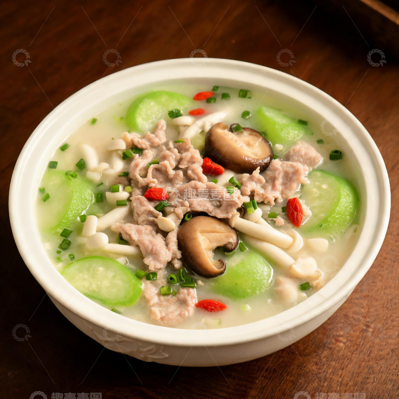 高清大图下载【趣麦麦图】丝瓜菌菇瘦肉鲜汤中餐美食摄影3