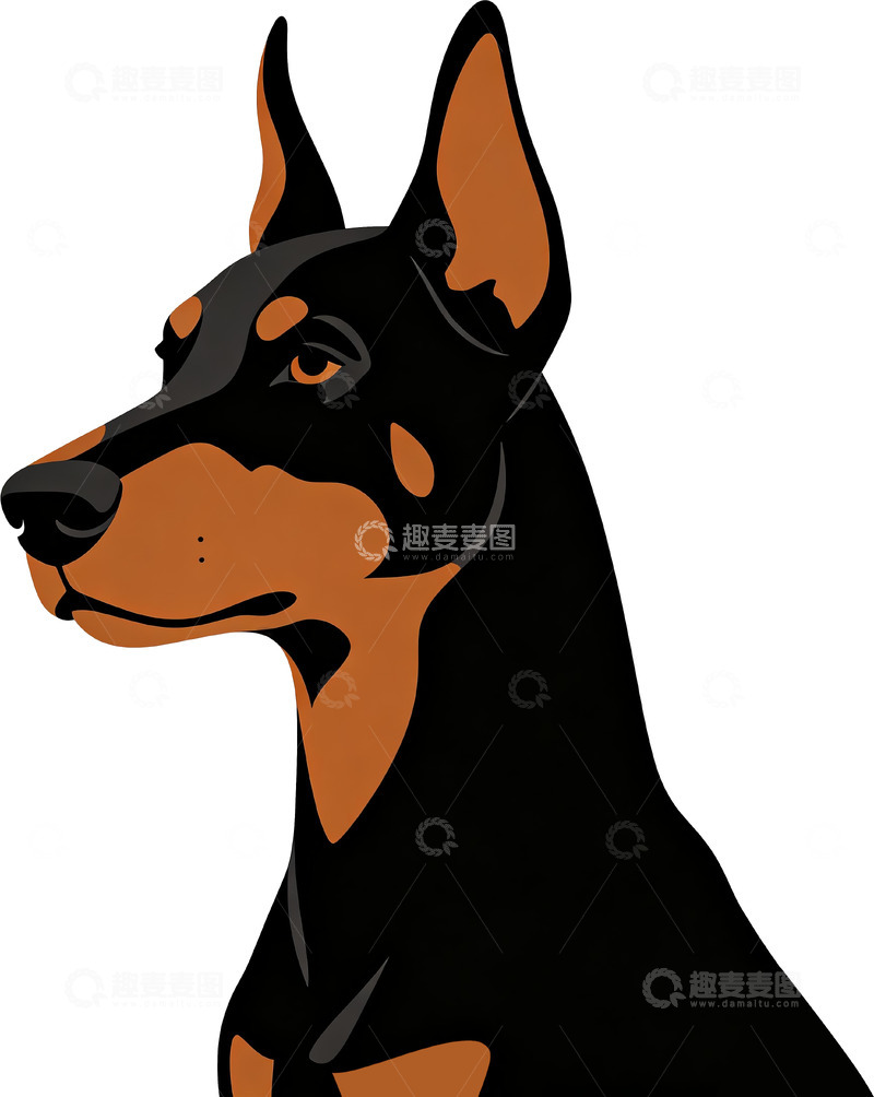 高清大图下载【趣麦麦图】极简扁平风杜宾犬头像插画2