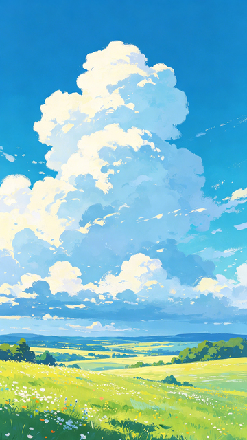 动漫风夏日田园风光插画素材