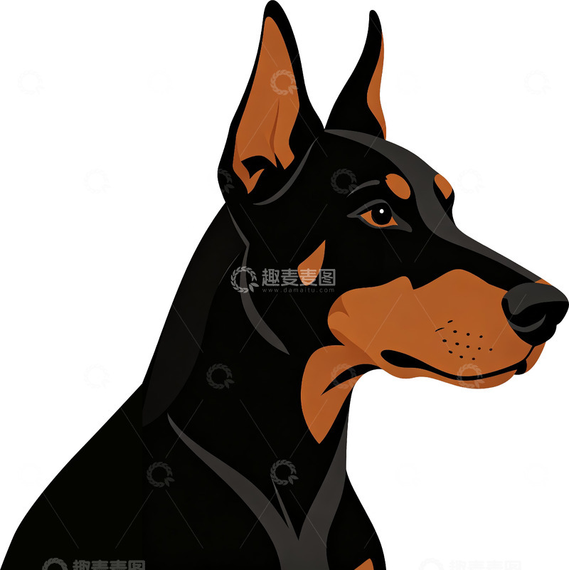 高清大图下载【趣麦麦图】极简扁平风杜宾犬头像插画1