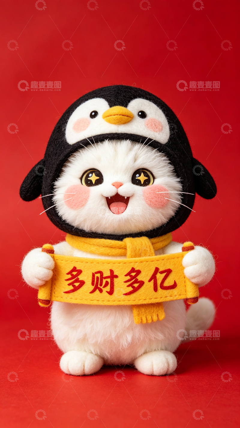高清大图下载【趣麦麦图】拟人化的白色小猫的头部特写