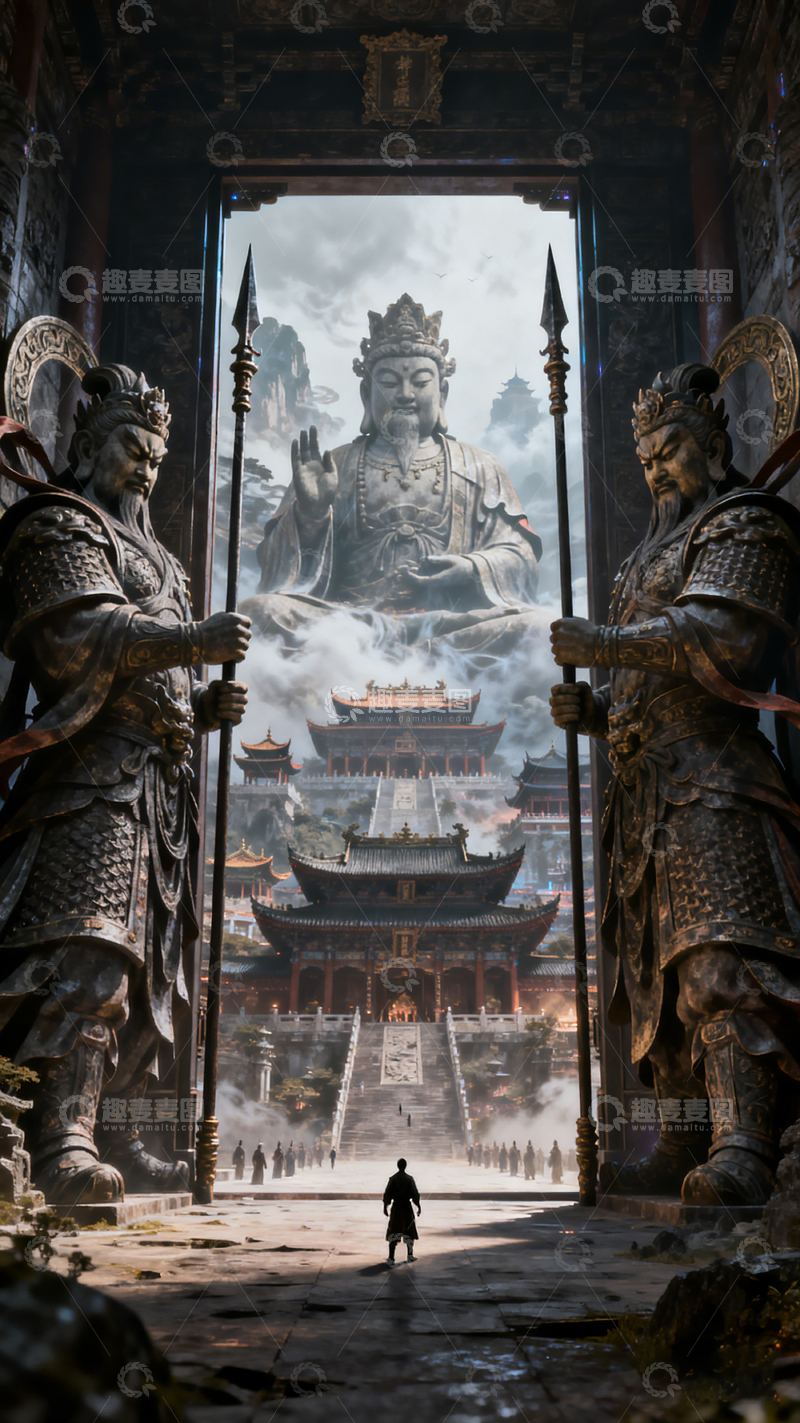 高清大图下载【趣麦麦图】-国风玄幻佛像宫殿场景设计素材