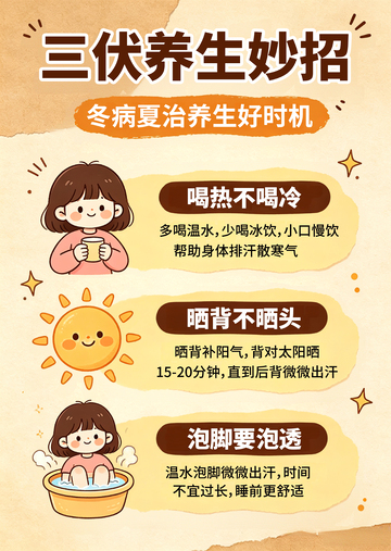 卡通风三伏天养生妙招插画海报素材