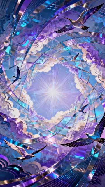 科幻风飞鸟云海穹顶设计素材