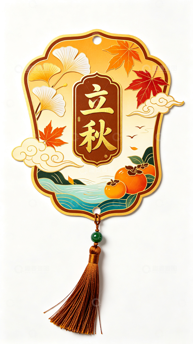 高清大图下载【趣麦麦图】国风立秋节气装饰挂件设计素材