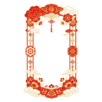 剪纸风春节喜庆花边边框设计素材免抠png