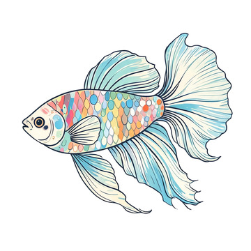 手绘风彩绘金鱼插画设计素材