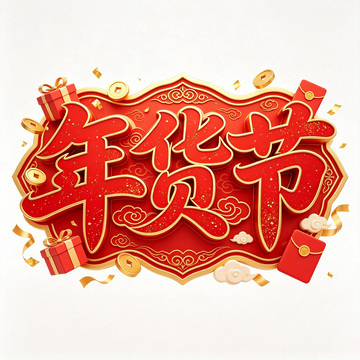 立体风年货节喜庆红色艺术字设计素材