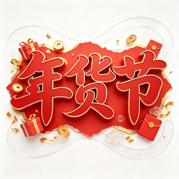 立体风年货节红色喜庆设计素材
