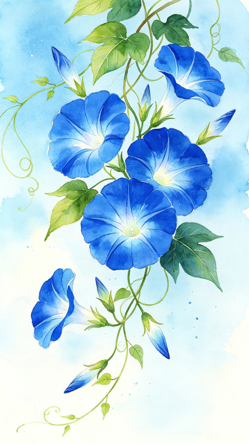 雅致蓝色牵牛花插画