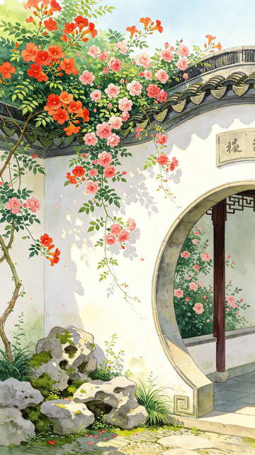 墙上开满了凌霄花