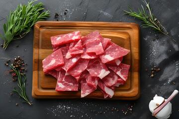俯拍风生肉切块美食摄影素材85