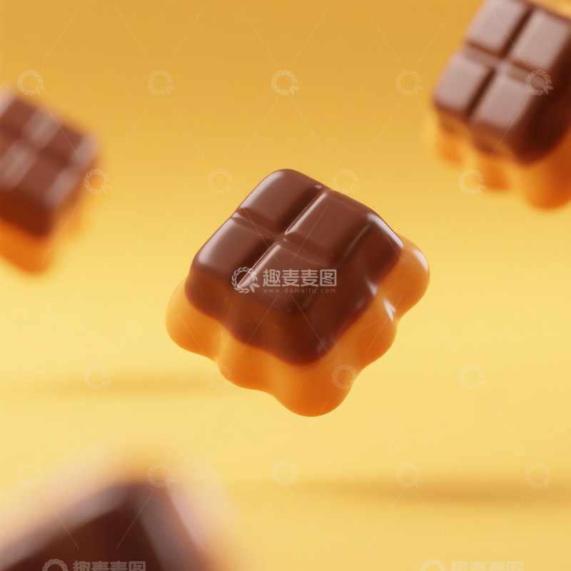 高清大图下载【趣麦麦图】悬浮焦糖夹心巧克力方块美食静物图