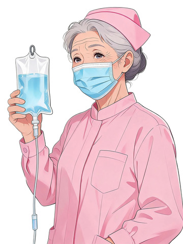 插画风老年护士手持输液袋设计素材