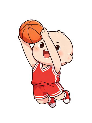 卡通风婴儿打篮球手绘插画设计素材