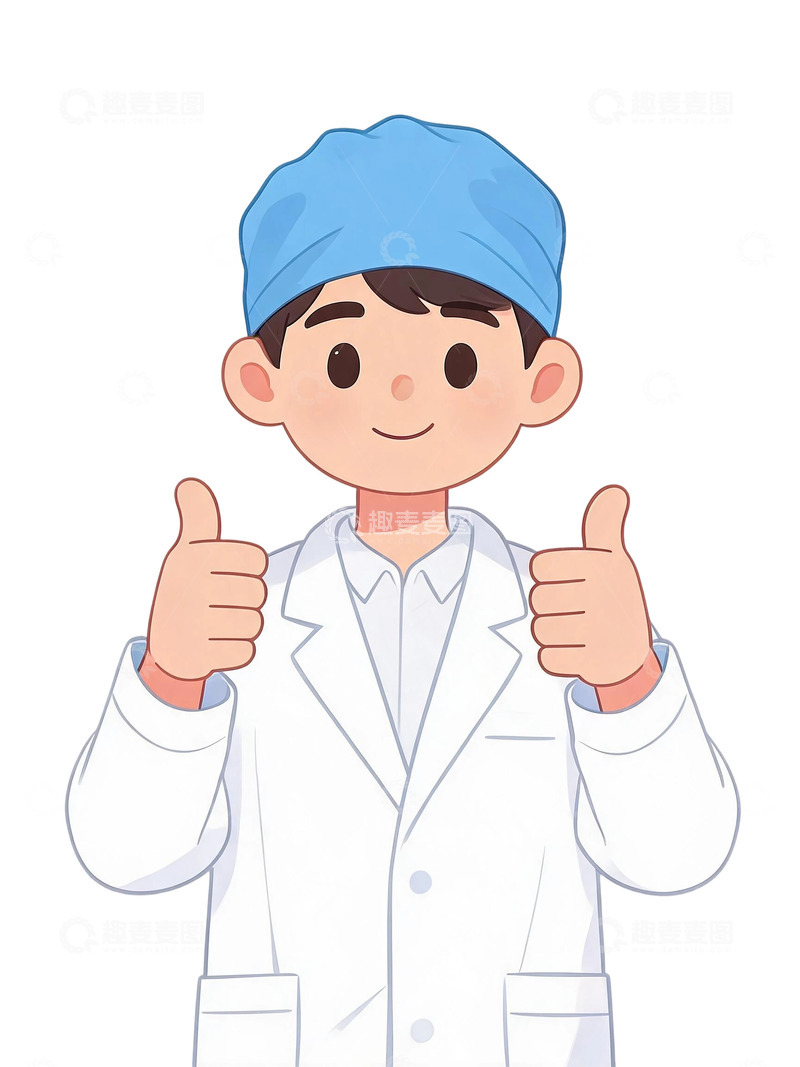 高清大图下载【趣麦麦图】卡通风医生竖起大拇指插画设计素材