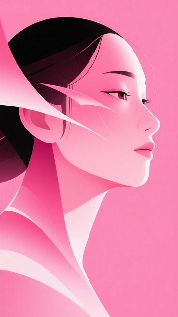 粉色渐变扁平国风女子侧脸极简插画