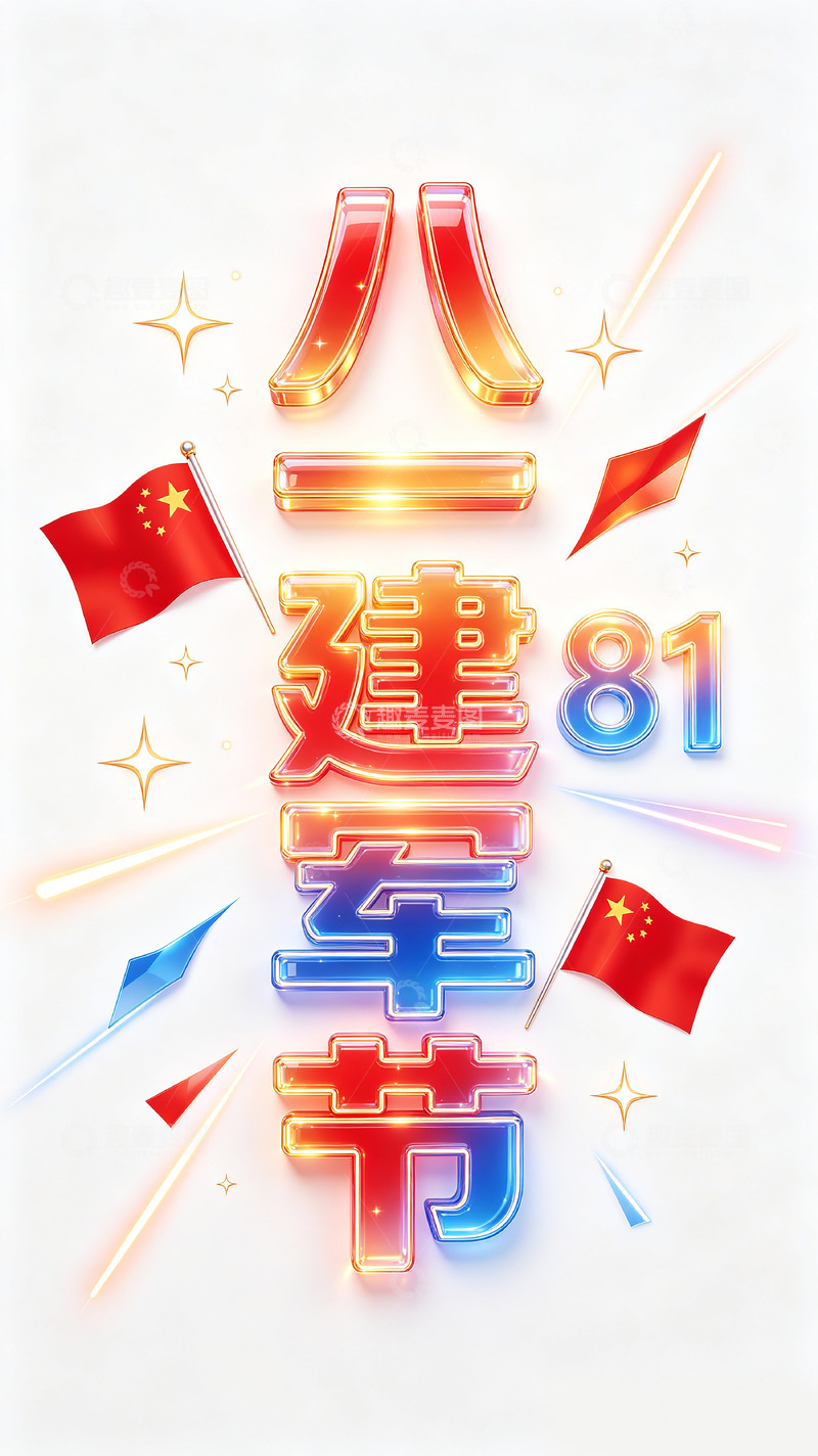 高清大图下载【趣麦麦图】-立体光效建军节庆祝设计素材