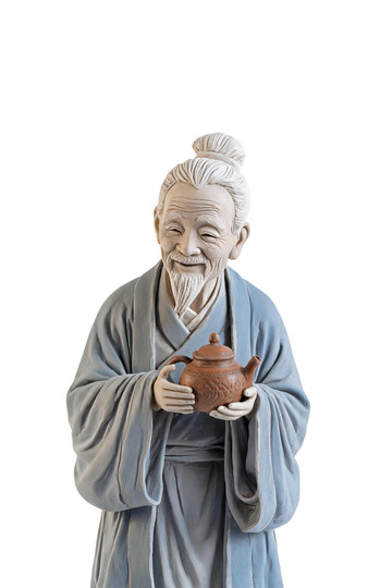 雕塑风古代老者持茶壶人物设计素材