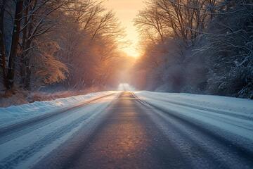 唯美风冬日雪路黄昏摄影素材71