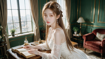复古风少女阅读场景摄影素材
