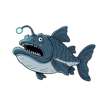 卡通风格深海鱼手绘插画设计素材