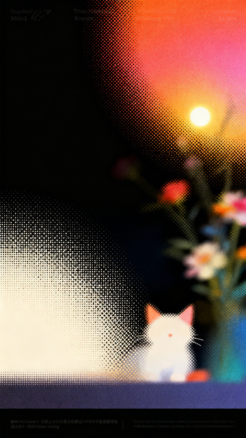 像素风猫咪黄昏花束插画设计素材